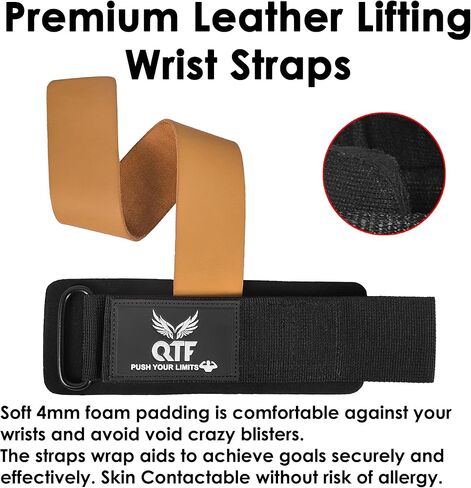 QTF Leather Lifting Wraps, Wrist Straps for Weightlifting, Wrist Support for Working Out, Bodybuilding, MMA, Powerlifting, Strength Training, Men & Women in Saudi Arabia