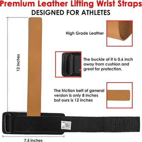 QTF Leather Lifting Wraps, Wrist Straps for Weightlifting, Wrist Support for Working Out, Bodybuilding, MMA, Powerlifting, Strength Training, Men & Women in Saudi Arabia