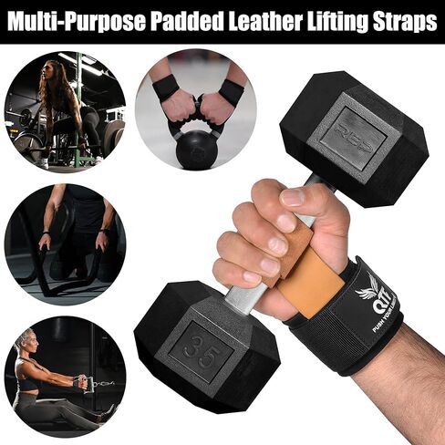 QTF Leather Lifting Wraps, Wrist Straps for Weightlifting, Wrist Support for Working Out, Bodybuilding, MMA, Powerlifting, Strength Training, Men & Women in Saudi Arabia