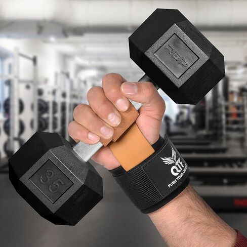 QTF Leather Lifting Wraps, Wrist Straps for Weightlifting, Wrist Support for Working Out, Bodybuilding, MMA, Powerlifting, Strength Training, Men & Women in Saudi Arabia