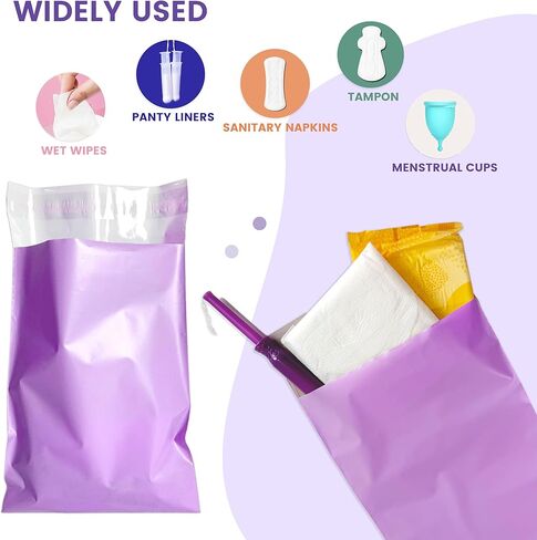 Disposable Sanitary Bags, 300 Pcs, Purple, Self-sealing, Odor-proof, Rectangular, Plastic, 10" x 6" Bags for Feminine Hygiene, Personal Waste, or Pet Waste in Saudi Arabia