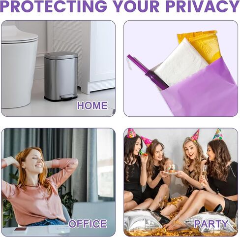 Disposable Sanitary Bags, 300 Pcs, Purple, Self-sealing, Odor-proof, Rectangular, Plastic, 10" x 6" Bags for Feminine Hygiene, Personal Waste, or Pet Waste in Saudi Arabia