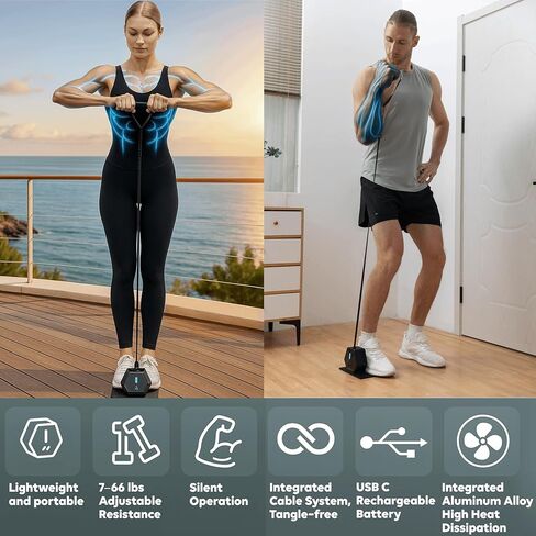 صالة الألعاب الرياضية المنزلية الذكية - معدات رياضية منزلية محمولة ذات مقاومة رقمية 7-66 رطلاً | آلة الكابلات الإلكترونية بمحرك واحد لتدريب القوة | نظام لياقة بدنية مدمج وقابل للتعديل للوزن in Saudi Arabia