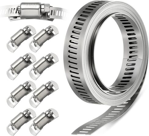 1 حزمة 304 الفولاذ المقاوم للصدأ خرطوم الفرقة المشابك، DIY 30 قدم حزام معدني + 15 السحابات الثقيلة، دودة والعتاد خرطوم المشابك المسمار المشابك مجموعة متنوعة، للسيارات، الميكانيكية، القناة in Saudi Arabia
