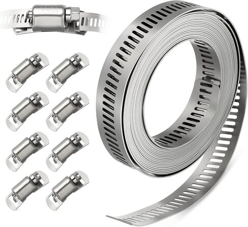 1 Pack 304 Stainless Steel Band Hose Clamps, DIY 30 Feet Metal Strap + 15 Heavy Duty Fasteners, Worm Gear Hose Clamps Screw Clamps Assortment Kit, for Automotive, Mechanical, Duct in Saudi Arabia