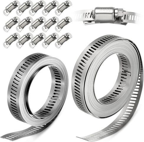 1 Pack 304 Stainless Steel Band Hose Clamps, DIY 30 Feet Metal Strap + 15 Heavy Duty Fasteners, Worm Gear Hose Clamps Screw Clamps Assortment Kit, for Automotive, Mechanical, Duct in Saudi Arabia