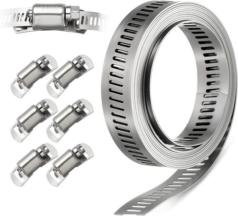 1 Pack 304 Stainless Steel Band Hose Clamps, DIY 30 Feet Metal Strap + 15 Heavy Duty Fasteners, Worm Gear Hose Clamps Screw Clamps Assortment Kit, for Automotive, Mechanical, Duct in Saudi Arabia