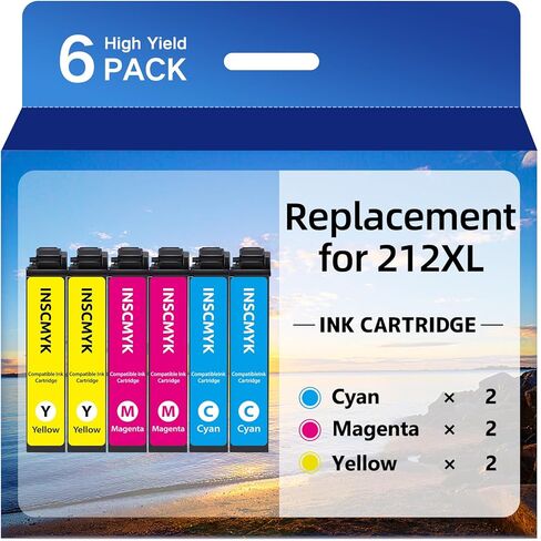 212 XL Ink Cartridges for Epson Printer WF-2850 WF-2830 XP-4100 XP-4105 Ink Cartridges Remanufactured for Epson 212XL 212 T212 T212XL Ink Cartridges High Yield (2 Cyan 2 Magenta 2 Yellow, 6 Pack) in Kuwait