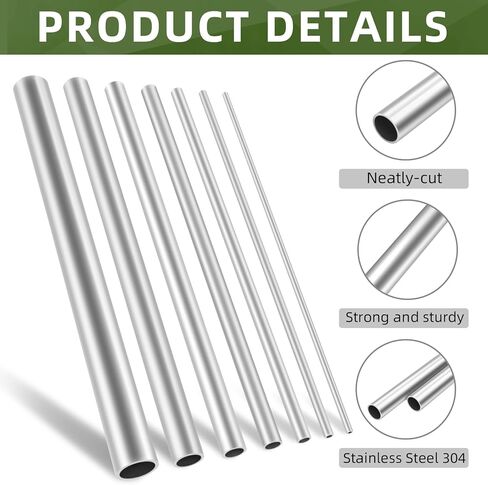 2 PCS 5/8" OD 304 Stainless Steel Tube, 12" Length Round Weldable Tubing, 3/50" Wall Thickness Metal Pipe Industrial Straight Tube in Kuwait