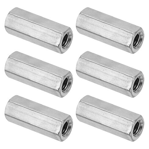 PATIKIL M6 x 1-Pitch 304 Stainless Steel Hex Coupling Nuts, 6Pcs 50mm/ 2" Length Coarse Fully Threaded Rod Coupling Nut Studding Connector Fasteners, Silver Tone in Saudi Arabia