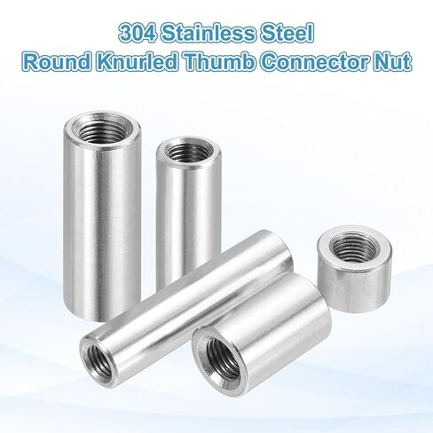 PATIKIL M12x1.25mm الملعب 304 الفولاذ المقاوم للصدأ جولة اقتران المكسرات، 2 جهاز كمبيوتر شخصى 25mm / 0.98 "طول متري غرامة موضوع موصل كم قضيب شريط مسمار السحابات الجوز مترابطة بالكامل، لهجة فضية in Saudi Arabia