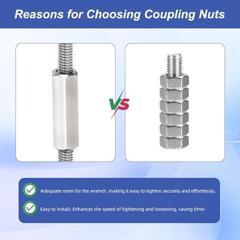 Hex Coupling Nuts, 3/8-16 UNC 30mm/1.18" Length, 12 Pack 304 Stainless Steel Rod Coupling Nut for Threaded Rods & Studs in Saudi Arabia