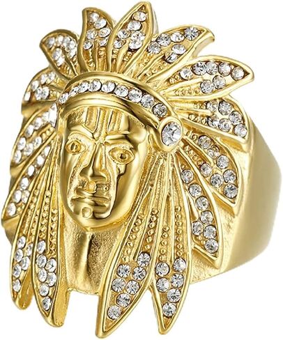 Indian Chief Ring, Native American Indian Chief Head Ring for Men, Norse Viking Warrior Ring Indian Chief Jewelry, Hip Hop Tribal Chief Head Band Ring Punk Gold Chief Ring for Boys in Kuwait