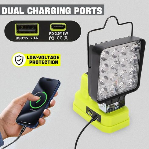 Cordless LED Work Light, 38W LED Work Light with USB A C Ports Adjustable Brightness for Emergency Workshop in Kuwait