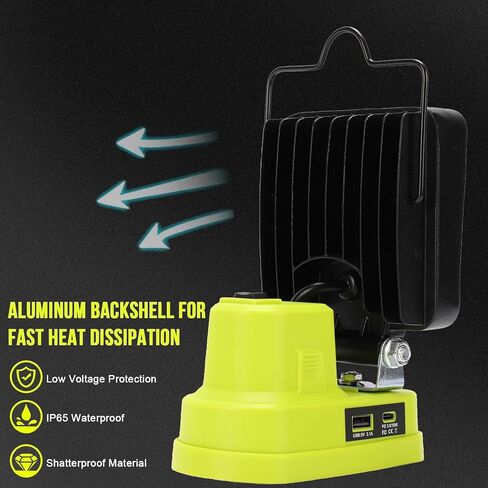 Cordless LED Work Light, 38W LED Work Light with USB A C Ports Adjustable Brightness for Emergency Workshop in Kuwait