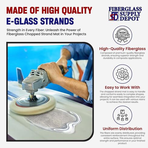 مستودع توريد الألياف الزجاجية حصيرة حبلا مفرومة من الألياف الزجاجية 2 أونصة كاملة | 50 بوصة عرض × 165 قدم طول | 55 ياردة توالت | وضع اليد، أو التعبئة بالتفريغ، أو راتنجات البوليستر أو الفينيل إستر in Kuwait