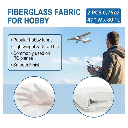Coloch 2 Pack Lightweight Fiberglass Cloth, 0.75 oz x 47" W x 80" L Ultra Thin E-Glass Plain Weave Fiberglass Fabric Sheet Fiber Glass Mat for RC Model, Boat, Auto Repair, Crafts (0.03mm Thick) in Saudi Arabia