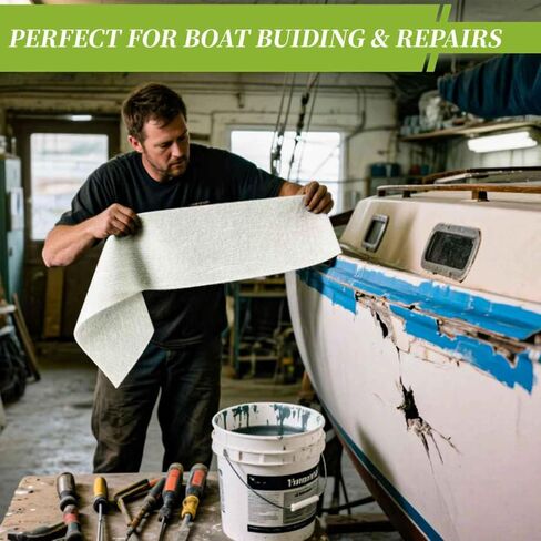 حصيرة من الألياف الزجاجية المفرومة 2 لفات 15.4 ياردة - عرض 4 بوصة، 1.5 أونصة، طقم إصلاح ألياف زجاجية قوية للتعزيز الهيكلي، سهلة الاستخدام (فضي، 4 بوصة × 15.4 ياردة) in Kuwait