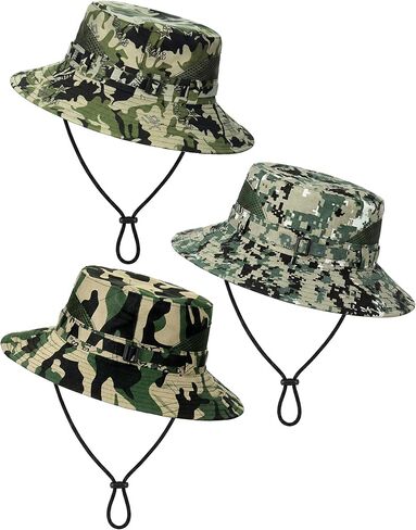 Neer 3 Pcs Sun Hat Safari Fishing Hats Camo Bucket Cap Camo Boonie Cap UV Sun Protection Packable for Camping Summer Outdoor in Saudi Arabia