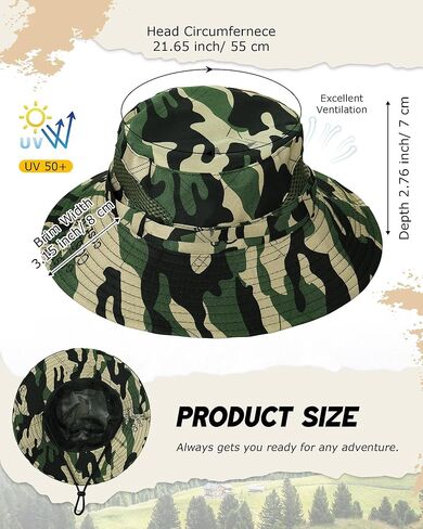 Neer 3 Pcs Sun Hat Safari Fishing Hats Camo Bucket Cap Camo Boonie Cap UV Sun Protection Packable for Camping Summer Outdoor in Saudi Arabia