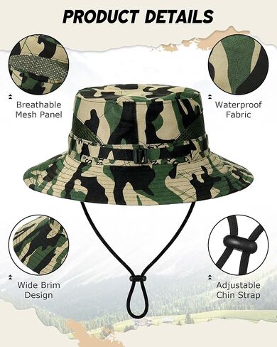 Neer 3 Pcs Sun Hat Safari Fishing Hats Camo Bucket Cap Camo Boonie Cap UV Sun Protection Packable for Camping Summer Outdoor in Saudi Arabia