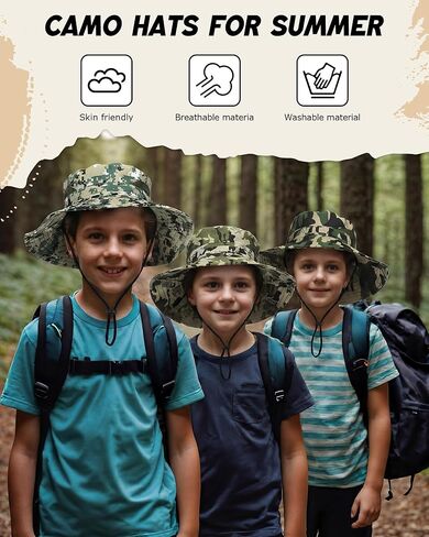 Neer 3 Pcs Sun Hat Safari Fishing Hats Camo Bucket Cap Camo Boonie Cap UV Sun Protection Packable for Camping Summer Outdoor in Saudi Arabia