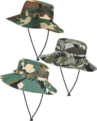 Neer 3 Pcs Sun Hat Safari Fishing Hats Camo Bucket Cap Camo Boonie Cap UV Sun Protection Packable for Camping Summer Outdoor in Saudi Arabia