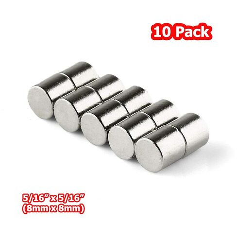 N48 Neodymium Cylinder Magnets 5/16 x 5/16 inch (8x8mm) – Strong Rare Earth Round Cylindrical Magnet Rods for 3D Printing, Woodworking, Crafts & Magnetic Closures (10 Pack) in Kuwait