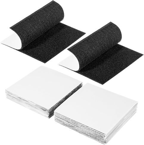 12 Pack Heavy Duty Hook and Loop Patches with Adhesive 4 X 4 Inches Self Adhesive Fastener Strips Hook and Loop Fasteners for Indoor Outdoor Use, No Holes Needed, Black in Saudi Arabia