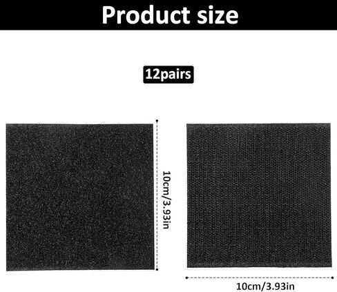 12 Pack Heavy Duty Hook and Loop Patches with Adhesive 4 X 4 Inches Self Adhesive Fastener Strips Hook and Loop Fasteners for Indoor Outdoor Use, No Holes Needed, Black in Saudi Arabia