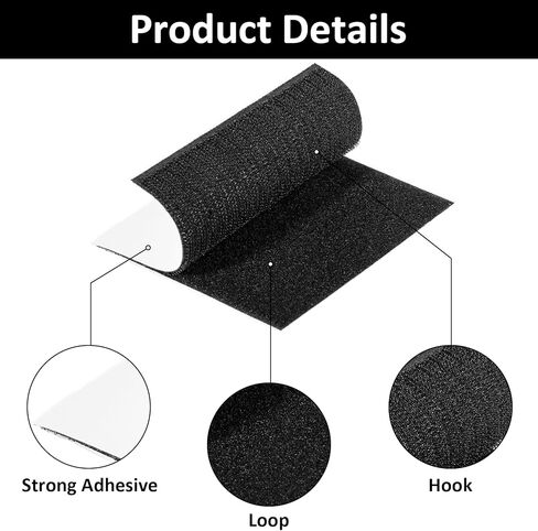 12 Pack Heavy Duty Hook and Loop Patches with Adhesive 4 X 4 Inches Self Adhesive Fastener Strips Hook and Loop Fasteners for Indoor Outdoor Use, No Holes Needed, Black in Saudi Arabia