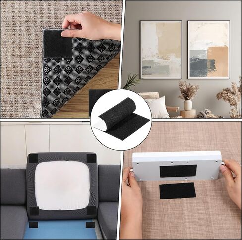 12 Pack Heavy Duty Hook and Loop Patches with Adhesive 4 X 4 Inches Self Adhesive Fastener Strips Hook and Loop Fasteners for Indoor Outdoor Use, No Holes Needed, Black in Saudi Arabia