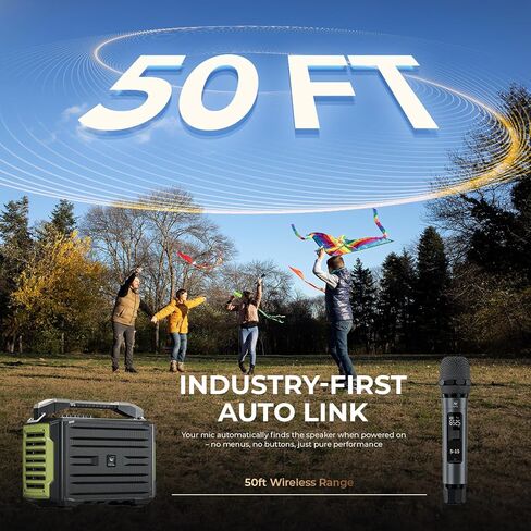 WinBridge Professional All-in-One Portable PA System: Outdoor Karaoke Machine, 200W Waterproof Bluetooth Speaker with 2 Wireless Microphones | Voice Amplifier for Sing Party Public Speaking in Kuwait