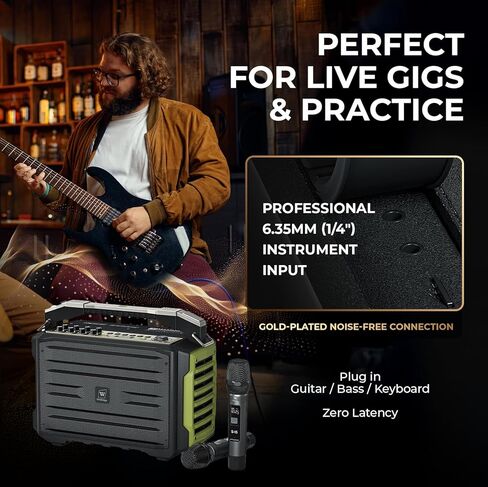 WinBridge Professional All-in-One Portable PA System: Outdoor Karaoke Machine, 200W Waterproof Bluetooth Speaker with 2 Wireless Microphones | Voice Amplifier for Sing Party Public Speaking in Kuwait