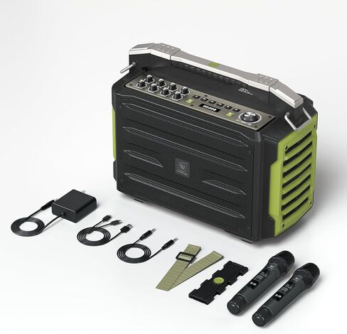 WinBridge Professional All-in-One Portable PA System: Outdoor Karaoke Machine, 200W Waterproof Bluetooth Speaker with 2 Wireless Microphones | Voice Amplifier for Sing Party Public Speaking in Kuwait