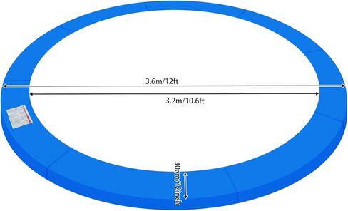 وسادة الترامبولين 8FT 10FT 12FT 14FT 15FT 16FT وسادة أمان بديلة للترامبولين، مقاومة للماء، مقاومة للتمزق، غطاء زنبركي آمن مقاوم للشمس، وسادة إطار دائرية، استبدال وسادة الترامبولين (12FT أزرق) in Kuwait
