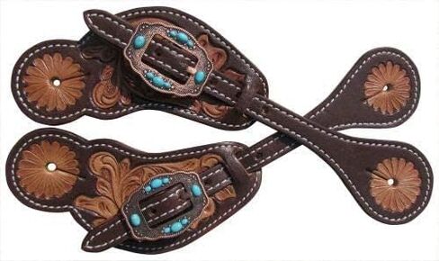 Showman Leaf & Floral Tooled Leather Spur Straps w/Turquoise Stones in Saudi Arabia