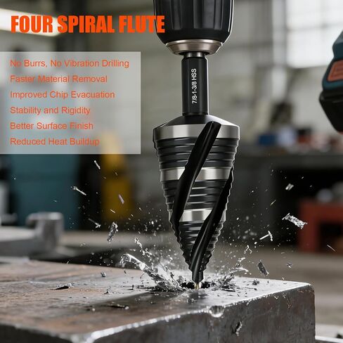 5 Pcs Four Spiral Flute Step Drill Bit Set & 5 Pcs Countersink Drill Bits with Tool Box,HSS Step Bit with Aluminum Case for DIY, Metal, Aluminum, Wood, Plastic in Kuwait