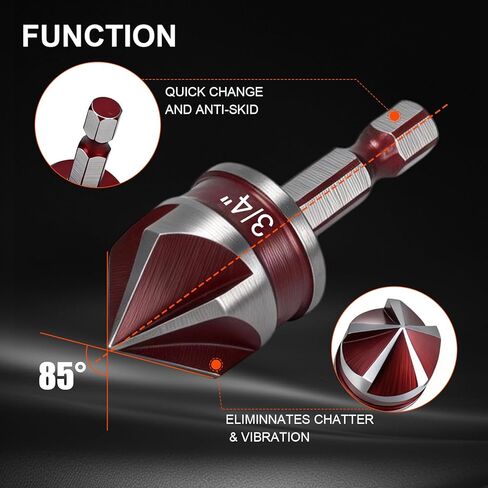 5 Pcs Four Spiral Flute Step Drill Bit Set & 5 Pcs Countersink Drill Bits with Tool Box,HSS Step Bit with Aluminum Case for DIY, Metal, Aluminum, Wood, Plastic in Kuwait