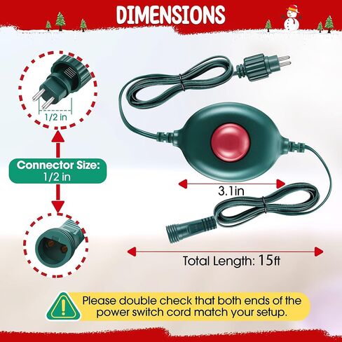 Meonum 1/2 inch Plug Extension Cord for Christmas Tree Lights, Foot Switch 9 Light Modes, 15FT Extension Cord Foot Pedal Compatible with TS-8W29V TS-12W29V TS-13W29V TS-18W29V TS-26W29V TS-48W29V in Saudi Arabia