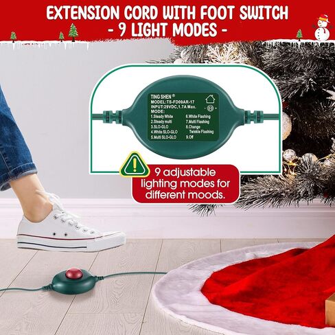 Meonum 1/2 inch Plug Extension Cord for Christmas Tree Lights, Foot Switch 9 Light Modes, 15FT Extension Cord Foot Pedal Compatible with TS-8W29V TS-12W29V TS-13W29V TS-18W29V TS-26W29V TS-48W29V in Saudi Arabia
