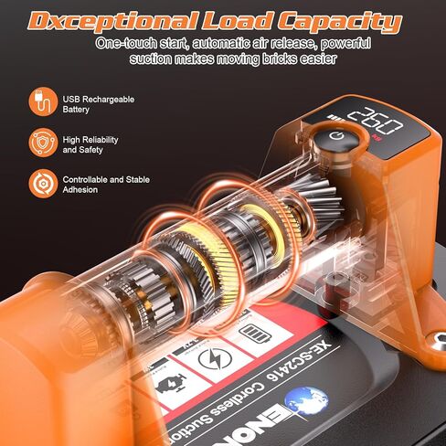 Electric Vacuum Suction Cup Lifter with 440 lb Maximum Load Capacity, LCD Display for Suction Power & 4500 mAh Battery,3 Adjust Level in Kuwait