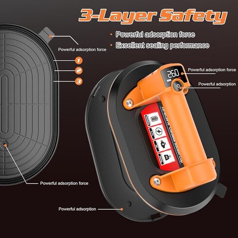 Electric Vacuum Suction Cup Lifter with 440 lb Maximum Load Capacity, LCD Display for Suction Power & 4500 mAh Battery,3 Adjust Level in Kuwait