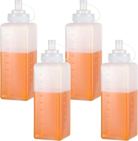 4 عبوات من زجاجات ضغط البهارات الكبيرة بحجم 1 كيو تي للصلصات، زجاجات توزيع سوائل واسعة الفم بغطاء، للكاتشب والتاكو والمارينارا والمعكرونة والشواء والإسباجيتي وصلصة الطماطم وتصميم على مستوى المطاعم in Kuwait