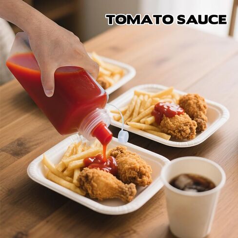 4 عبوات من زجاجات ضغط البهارات الكبيرة بحجم 1 كيو تي للصلصات، زجاجات توزيع سوائل واسعة الفم بغطاء، للكاتشب والتاكو والمارينارا والمعكرونة والشواء والإسباجيتي وصلصة الطماطم وتصميم على مستوى المطاعم in Kuwait