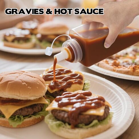 4 عبوات من زجاجات ضغط البهارات الكبيرة بحجم 1 كيو تي للصلصات، زجاجات توزيع سوائل واسعة الفم بغطاء، للكاتشب والتاكو والمارينارا والمعكرونة والشواء والإسباجيتي وصلصة الطماطم وتصميم على مستوى المطاعم in Kuwait