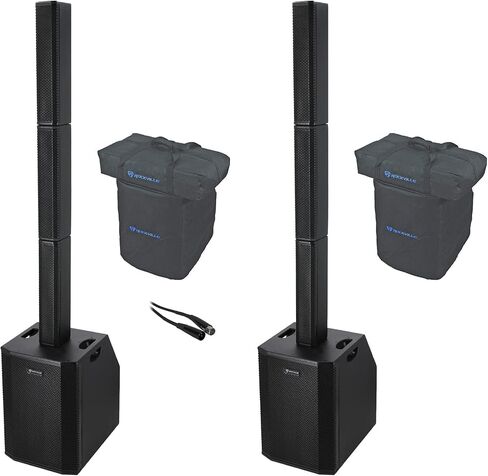 Rockville Titan Array System V2 Bundle: (2) 3200W Peak Powered Column Array Speakers with Dual 10" Subs, RCXFM20E-B 20' Female to Male XLR Mic Cable Black 100% Copper, 3 Items in Saudi Arabia