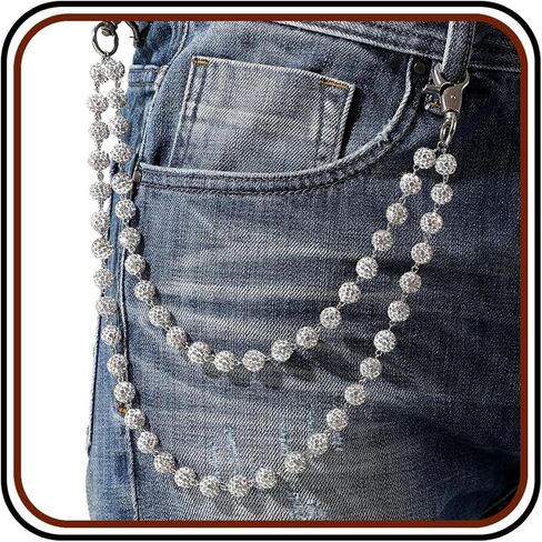 Pants Chain For Men, Ceramic Baseball Bead Bohemian Waist Chains For Women Rhinestones Wallet Hipster Jeans Trendy Accessories Charms Jewelry Gifts in Kuwait