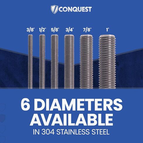 قضيب تثبيت من الفولاذ المقاوم للصدأ 304 من نوع Fasteners Plus، قضيب ملولب بالكامل، مقاس 1/2 بوصة - 13 خيط، طول 36 بوصة خيوط اليد اليمنى in Kuwait