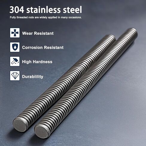 3/8"-16 Fully All Threaded Rod & Studs, 100mm/4 Length, 304 Stainless Steel Right Hand Thread Screw for Furniture Anchor Bolts, Clamps, Hangers and U-Bolts 2 Pack 【with Nuts】 in Saudi Arabia